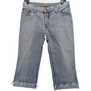 Y2K Cruel Girl Slim Capri Jeans Womens 7 Long Blue Distressed Raw Hem Western